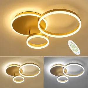 3 Circular Classic Golden Loops Energy Efficient LED Flush Ceiling Light 65cm