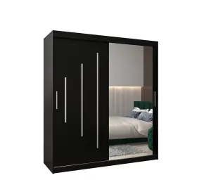 Stylish Black York II Sliding Door Wardrobe W1800mm H2000mm D620mm - Mirrored Storage with Silver Handles