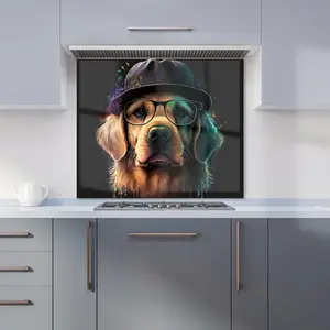 Golden Retriever Dog Splashart Premium Glass Kitchen Splashback W700mm x H650mm