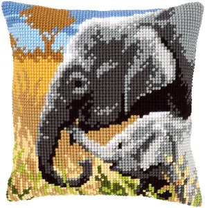 CUSHION ELEPHANTS - Cross Stitch Kit: Cushion: Elephants - Vervaco