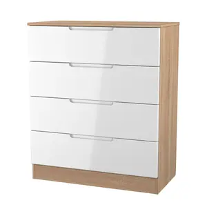 Milan Ready assembled White & oak 4 Drawer Chest (H)875mm (W)740mm (D)390mm