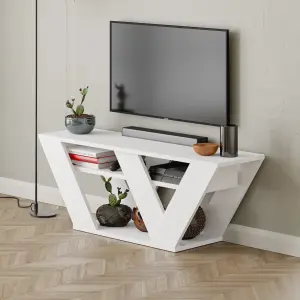 Decortie Pipralla Modern TV Unit Multimedia Centre White with Shelves 110cm