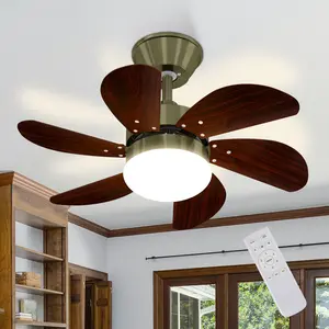 Alisha-Ann 75cm Ceiling Fan with Light Kit Green with Walnut Blades