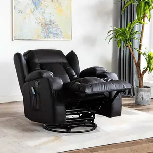 Caesar Bonded Leather Manual Recliner Armchair with Rocking Swivel Heat and Massage (Black)