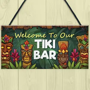 Red Ocean Tiki Bar Hanging Bar Pub Plaque Welcome Sign Cocktails Beach Decoration Sign Friendship Gift For Men Women