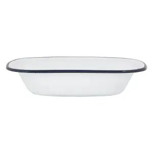 Argon Tableware - White Enamel Pie Dish - 25.5cm - Navy