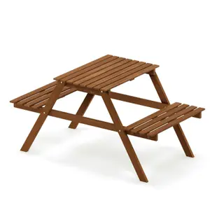 Furinno Tioman Hardwood Kids Picnic Table and Chair Set in Teak Oil, Natural