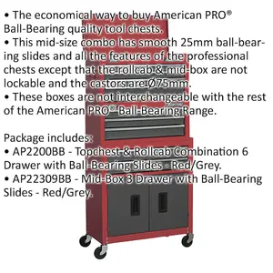 Red 9 Drawer Tool Chest Unit - 615 x 295 x 1295mm