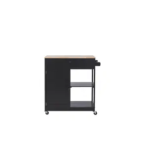 Ambon Solid Wood Top Kitchen Trolley Black