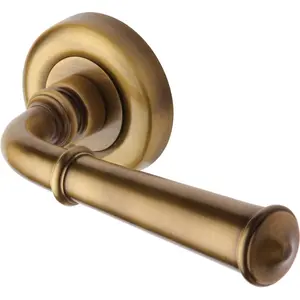 Heritage Door Handle Lever Latch on Round Rose Colonial Design (Set of 2) Antique Brass