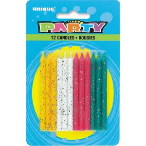 Unique Party Glitter Candles (Pack of 12) Yellow/White/Pink/Teal (One Size)