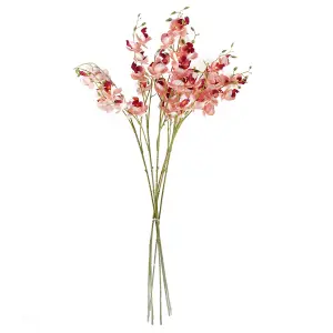 Pack of 6 x 80cm Pink Artificial Mini Orchid Stem