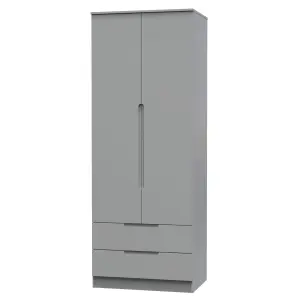 Milan Ready assembled Modern Grey 2 Drawer Tall Double Wardrobe (H)1970mm (W)770mm (D)530mm