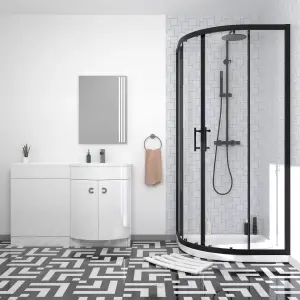 Nes Home Elton Matte Black Quadrant 900mm Shower Enclosure & Right Hand Vanity Combination Unit