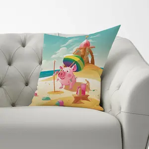 Piglet On A Beach Holiday Cushions 33cm x 48cm