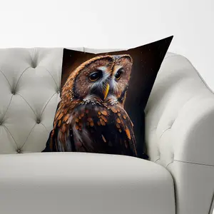 Tawny Owl Face Splashart Dark Background Cushions 60cm x 60cm