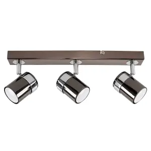 ValueLights Rosie 3 Way Adjustable Black and Polished Chrome Effect Straight Bar Ceiling Spotlight