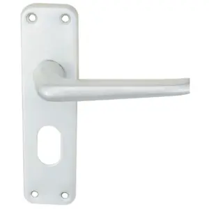 Rounded Contract Latch & Lock Door Handle - Satin Aluminium Lever On Backplate