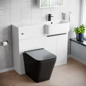 Nes Home 1000mm RH Basin Vanity Black Handles, WC Unit & Square Black BTW Toilet