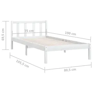 Berkfield Bed Frame White Solid Wood Pine 75x190 cm Small Single