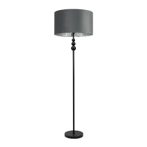 ValueLights Marissa Black Stacked Ball Floor Lamp with Grey Velvet with Chrome Inner Lamp Shade and LED Bulb