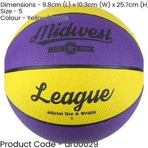 Size 5 Yellow & Purple League Basketball Ball - High Grip Rubber Durable Outdoor