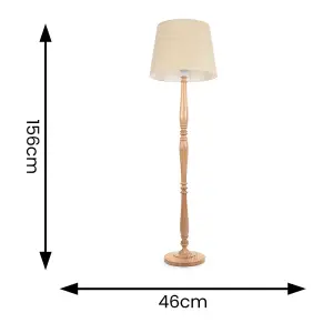 ValueLights Victoria Traditional Light Wood Candlestick Floor Lamp with Beige Tapered Shade