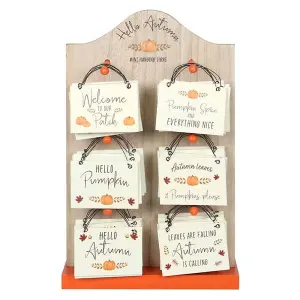 Something Different Hello Autumn Mini Hanging Sign Set (Pack of 30) Brown/Cream/Orange (One Size)