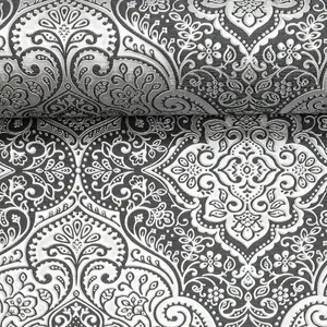 Arthouse Silver Grey Medallion Damask Wallpaper Luxury Shimmer Metallic Vinyl