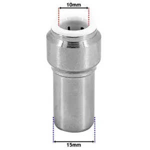 SPARES2GO Radiator Valve 15mm x 10mm Pushfit Chrome Speed Fit Reducing Straight Compression Stem (Pack of 2)