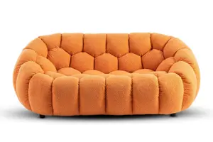 2 Seater Loveseat Small Sofa in Orange Teddy Boucle Fabric