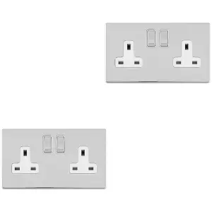 2 PACK 2 Gang DP 13A Switched UK Double Socket SCREWLESS POLISHED CHROME Power