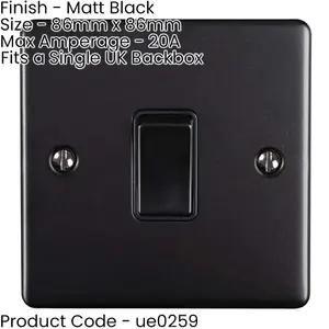 5 PACK 1 Gang 20A Single Light Switch MATT BLACK & BLACK 2 Way Metal Rocker