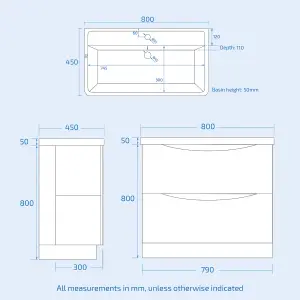 Nes Home Modern 800mm Grey Floorstanding Basin Vanity Unit