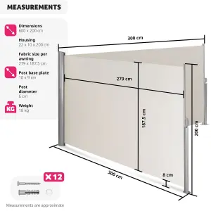 Double-sided garden privacy screen w/ retractable awnings - beige