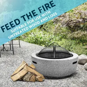 60cm Light Grey Round Fire Pit and BBQ Grill for Outdoor Gatherings