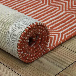 Orange Geometric Wool Modern Handmade Easy to Clean Rug for Living Room and Bedroom-120cm X 170cm