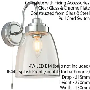 2 PACK IP44 Bathroom Wall Light Chrome & Domed Clear Glass Curved Arm Oval Lamp