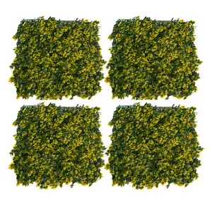 GreenBrokers Artificial Green Plant Wall Hedge with Yellow Leaf Foliage-UV Stable (Pack of 4) (1m x 1m)