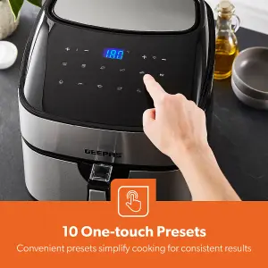 Geepas  Digital Air Fryer 7.5L Vortex Technology  10-in-1 Convection Air Fryer with LED Touchscreen, 60 Min Timer- 1800W