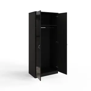 2 Door Black Gloss Double Wardrobe Scratch Resistant Bedroom Furniture