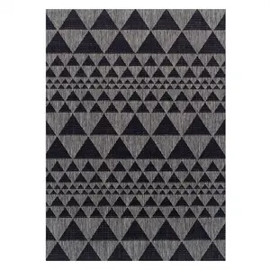 Modern Easy to Clean Flatweave Anti-Slip Geometric Black Rug for Dining Rug-160cm X 225cm