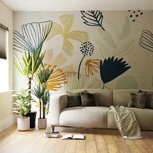 Art For the Home Scandi Floral  Pink Navy Print To Order Fixed Size Mural