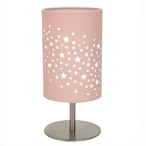 Beautiful Stars Decorated Children/Kids Soft Pink Cotton Bedside Table Lamp