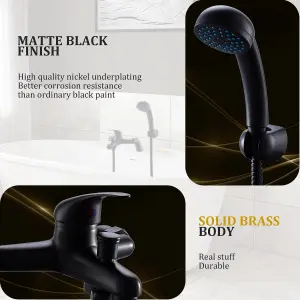 BATHWEST Bathroom Matte Black Bath Filler Taps & Shower Head Brass Bath Mixer Taps Black