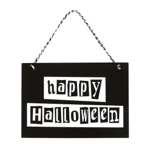 Something Different Happy Halloween Hanging Plaque Black/White (One Size)