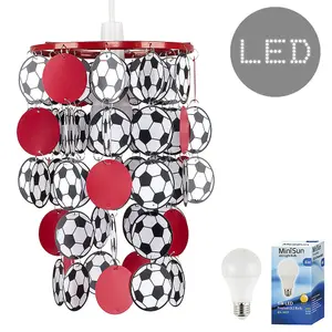 ValueLights Football Red Ceiling Pendant Shade and E27 GLS LED 6W Warm White 3000K Bulb