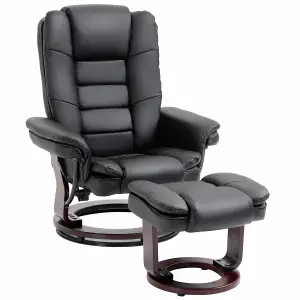 HOMCOM Swivel Manual Recliner and Footrest Set PU Leather Lounge Chair Black