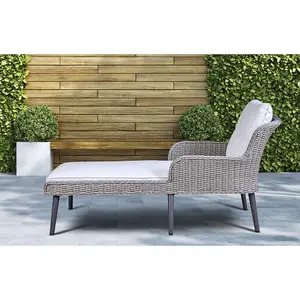 Stylish Grey Rattan Wicker Sun Lounger with Cushions for Indoor and Outdoor Use