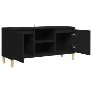 vidaXL TV Cabinet with Solid Wood Legs Black 103.5x35x50 cm